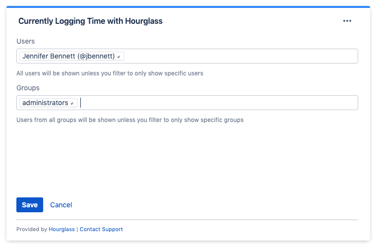 Hourglass Dashboard Gadget Settings