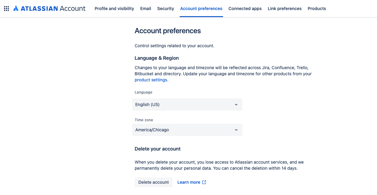 Account Preferences for JIRA